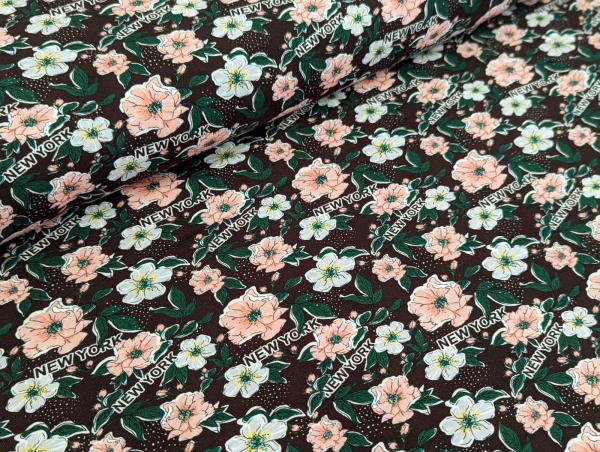 French Terry Everything is possible Blumen auf Dunkelbraun